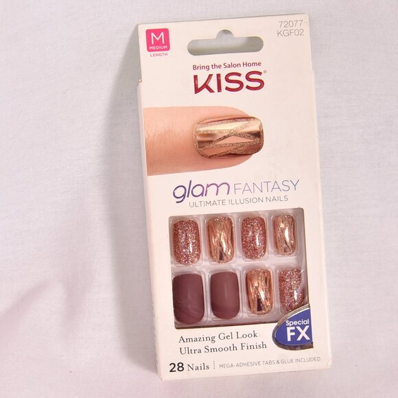 Kiss Fantasy Glam Press on Nails Medium 731509720778 KGF02 Rose Gold - Picture 1 of 7